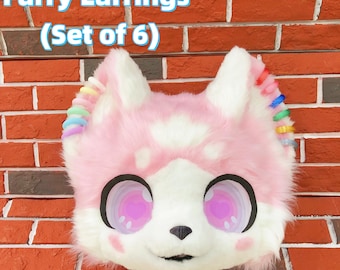 Furry Fursuit Earring Ear Cuffs Set of 12 Cosplay Custom-Made Lightweight 3D Printed Durable Costume Forsona DIY Halloween Accessory Gift