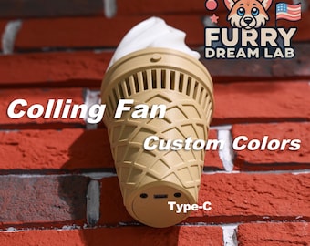 Fursuit Ice Cream Fan Blower, 3D Printed DC Port Portable Cooling Fan for Cosplay, High-Speed with Long Battery Life, Customizable Colors