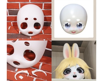 Bunny Furry Head Base DIY Cosplay Mask Kit 3D Printed Anime Fursuit with Bunny Teeth Eyelashes Kawaii KIG Cosplay Gift Costume Gamer Gift