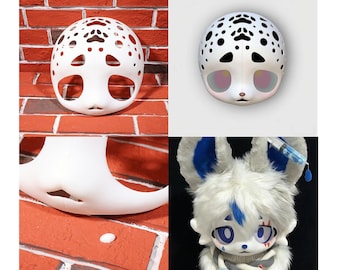 Japanese Anime Style Cat Dog Fursuit Head Base DIY Kit with 3D Printed Nose for Furry Cosplay Game Gift Holiday Present Feline Fur Mask