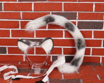 Snow Leopard Ears Tail Cosplay Gift Set Realistic Faux Fur Posable Tail Furry Costume Gamer Cosplay Holiday Party Outfit Cosplay Tail Belt