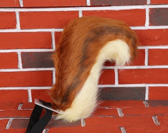 Realistic Faux Fur Squirrel Tail Brown Cream Black Striped Animal Tail for Cosplay Fursuit GamersHalloween Gift Accessory Furry Cosplay Gift