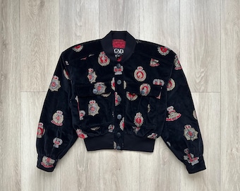 giubbotto bomber vintage in velluto con logo Escada stampato taglia 40 prodotto in Germania