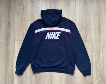 Vintage 00s Nike Silver Tag Hoodie Navy Size L Embroidered Nike Swoosh Sweatshirt Retro Nike Spellout Back Print Pullover