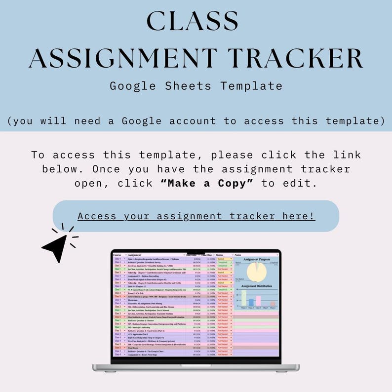 Assignment Tracker for Students, Google Sheets & Excel Assignment