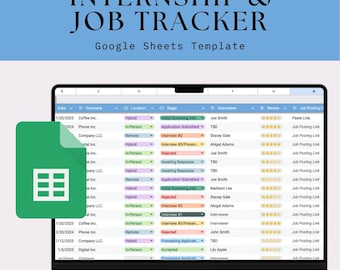 ŚLEDZENIE STAŻU I PRACY, natychmiastowe pobieranie aplikacji Google Sheets do śledzenia aplikacji dla studentów, cyfrowy arkusz kalkulacyjny z samouczkiem wideo