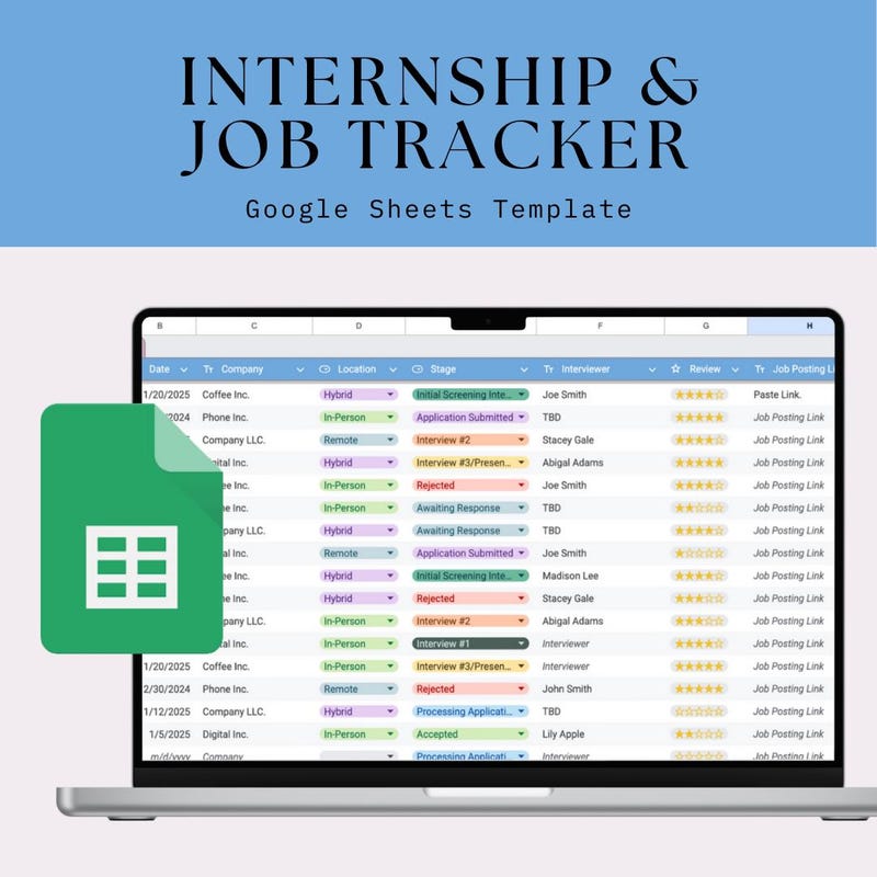 Excel R Internship Internship Tracking Sheet - Etsy