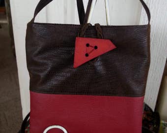 Small Cross-Body Purse ~Faux Red Leather  & Brown Lizard- Ships Free!!