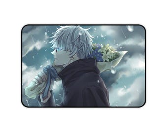 Tappetino per mouse Gojo Jujutsu Kaisen - Fiori sotto la pioggia, superficie liscia, base antiscivolo