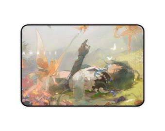 Tappetino per mouse Xiao Genshin Impact - Campo sereno con fate, superficie liscia, base antiscivolo