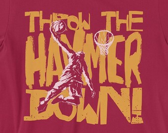 Throw The Hammer Down Shirt, A.C. Tribute, Cleveland Basketball Dunk Graphic Tee, Retro Ohio Sports Gift, Vintage Wine and Gold Unisex Tee