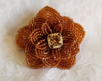 Dark Topaz Rose Beaded Flower Barrette, Rose Hair Clip, Rose Barrette, French Beaded Flowers, Decorative Hair Accessories, Floral Hair Clip