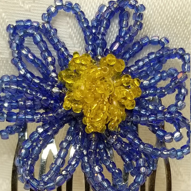 Blue Flower Hair Clip Hair Fascinator French Beaded Flower Hair Comb Blue Beaded Flower Hair Comb Hair Accessories Beaded Clip