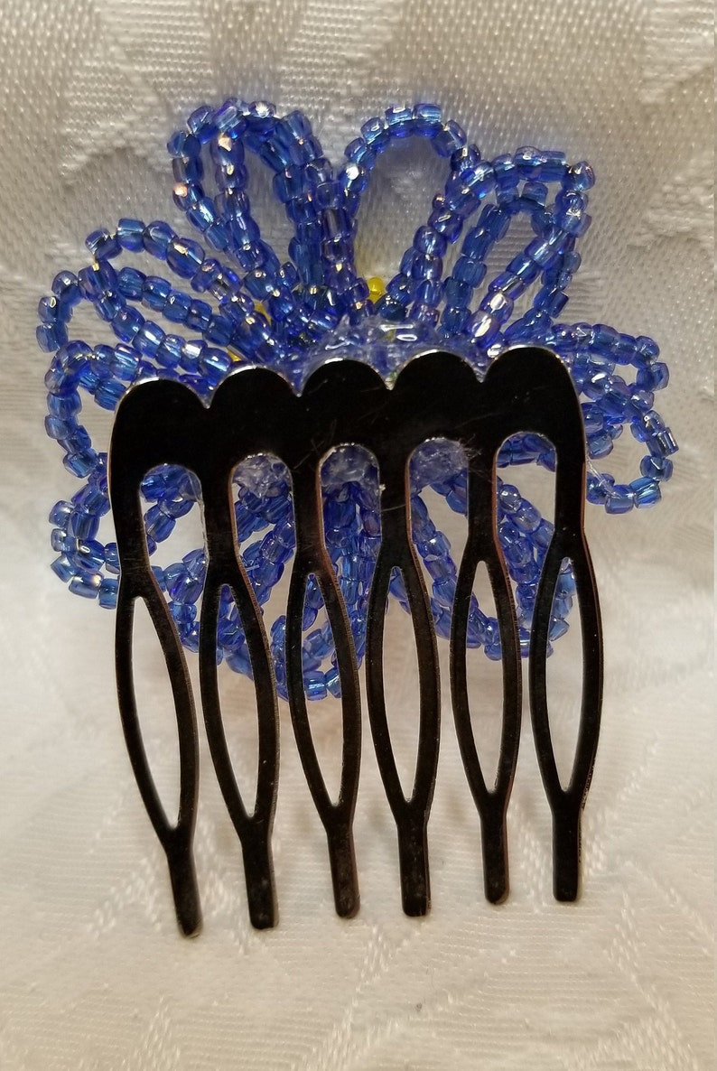 Blue Flower Hair Clip Hair Fascinator French Beaded Flower Hair Comb Blue Beaded Flower Hair Comb Hair Accessories Beaded Clip