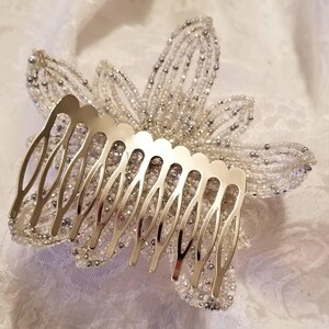 Silver and White Poinsettia Flower Hair Comb, French Beaded Flower, Decorative Hair Accessories, Floral Hair Comb, Flower Hair Comb image 5