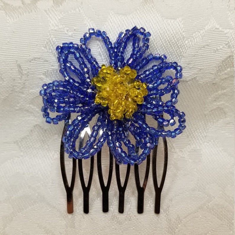 Blue Flower Hair Clip Hair Fascinator French Beaded Flower Hair Comb Blue Beaded Flower Hair Comb Hair Accessories Beaded Clip