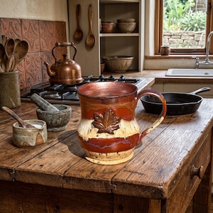 Handmade Ceramic Fall Mug | Maple & Oak Leaf Pottery (18 oz)