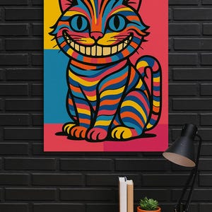 Pop Art Grinsekatze | Digitaler Download | Wunderland Wand Kunst | Druckbares Poster | Buntes Katzen Dekor | Sofort Download