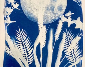 Harvest Moon Cyanotype Print- FREE Shipping