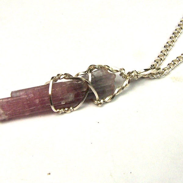Pink Blue Tourmaline  Crystal Cluster spray  wire wrap necklace pendant - Sterling Silver - crystal  -Tourmaline Crystal - bi color bicolor