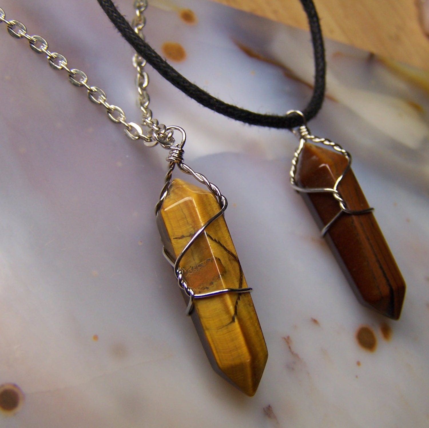 Tiger Eye crystal necklace pendant Double Terminated stone Etsy