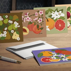 Hand-Drawn Fruit & Flower Card Set #1: Blank Botanical Note Cards