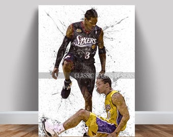 Allen Iverson Poster, Philadelphia 76ers, Steps Over Tyronn Lue, Canvas Wrap, Wall Art Print, Man Cave Gift, Kids Decor, Sports Art
