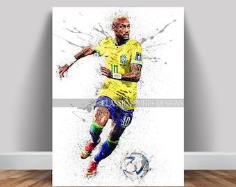 Neymar Jr Poster, Brazil National Team, Canvas Wrap, Wall Art Print, Kids Decor, Man Cave Gift, Sports Art