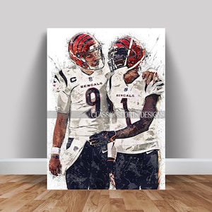 Joe Burrow, Ja&#39;Marr Chase Poster, Cincinnati Bengals, Canvas Wrap, Wall Art Print, Kids Decor, Man Cave Gift, Sports Art
