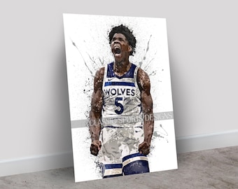 Anthony Edwards Poster, Minnesota Timberwolves, Canvas Wrap, Wall Art Print, Man Cave Gift, Kids Decor, Sports Art