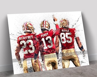 Christian McCaffrey Poster, Brock Purdy, George Kittle, San Francisco 49ers, Canvas Wrap, Wall Art Print, Kids Decor, Man Cave Gift