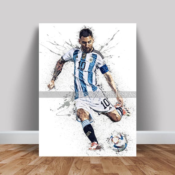 Lionel Messi Poster, Argentina World Cup, Canvas Wrap, Wall Art Print, Kids Decor, Man Cave Gift, Sports Art
