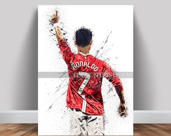 Cristiano Ronaldo Poster, Manchester United, Canvas Wrap, Wall Art Print, Kids Decor, Man Cave Gift, Sports Art