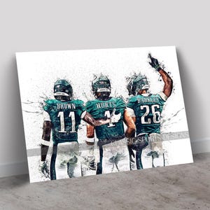 Saquon Barkley Poster, Jalen Hurts, AJ Brown, Philadelphia Big Three, Canvas Wrap, Wall Art Print, Kids Decor, Mancave Gift, Sports Art