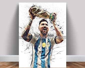 Lionel Messi Poster, Argentina World Cup Celebration, Canvas Wrap, Wall Art Print, Kids Decor, Man Cave Gift, Sports Art