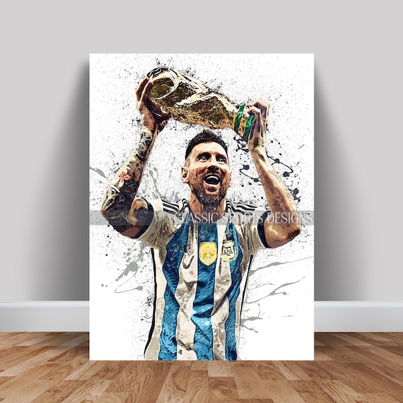 Lionel Messi Poster, Argentina World Cup Celebration, Canvas Wrap, Wall Art Print, Kids Decor, Man Cave Gift, Sports Art