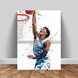Ja Morant Poster, Memphis Grizzlies, Canvas Wrap, Wall Art Print, Kids Decor, Man Cave Gift, Sports Art