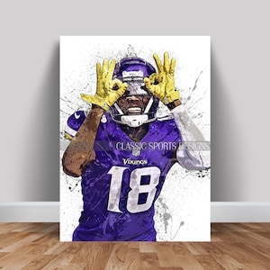 Justin Jefferson Poster, Minnesota Vikings, Canvas Wrap, Wall Art Print, Kids Decor, Man Cave Gift, Sports Art