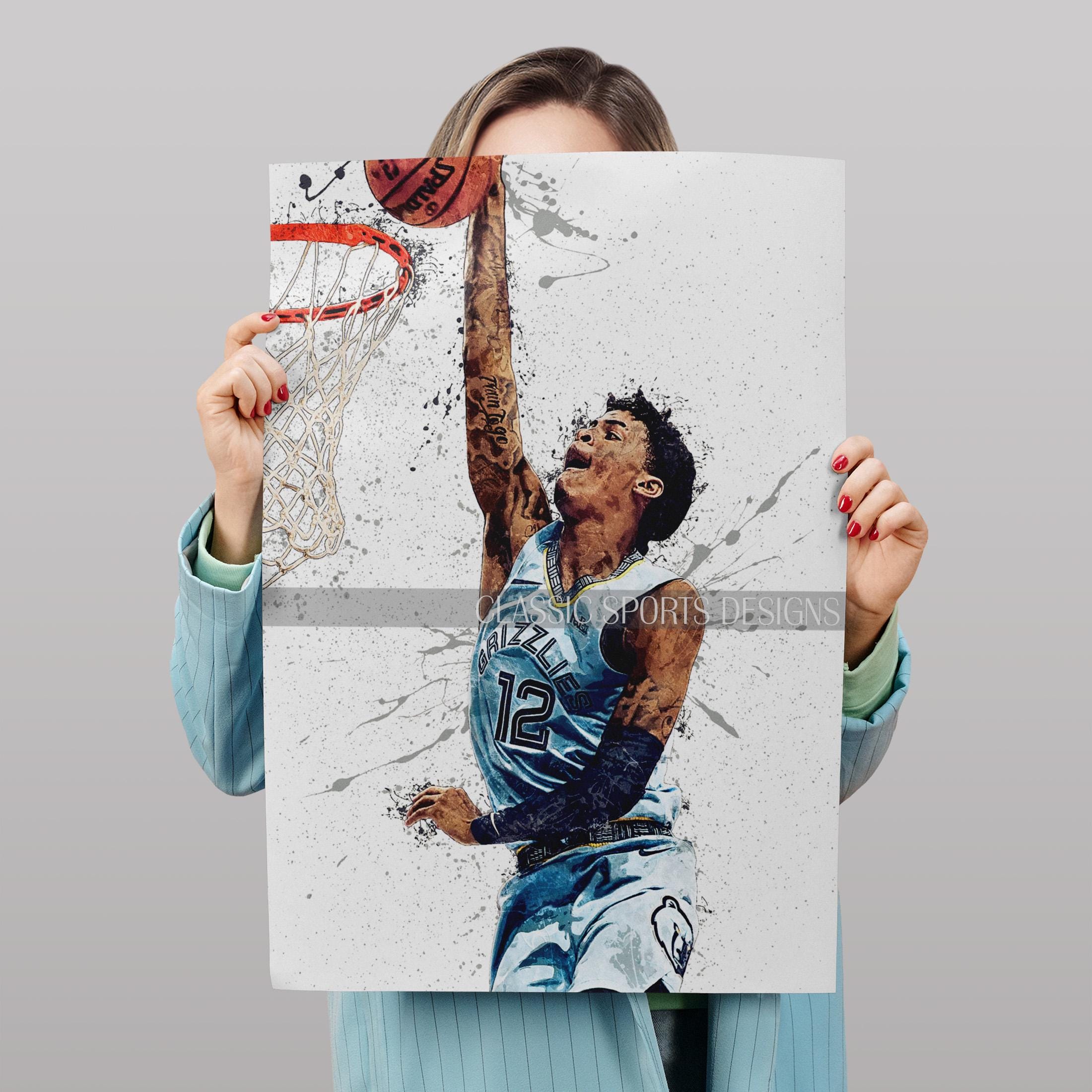 XDE Memphis Ja Morant Dunking on Kevin Love Póster decorativo en lona para pared, para sala de estar, recámara, 16 x 24 pulgadas