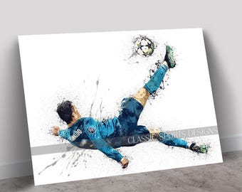 Cristiano Ronaldo Poster, Real Madrid, Bicycle Kick, Canvas Wrap, Wall Art Print, Kids Decor, Man Cave Gift, Sports Art