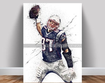 Rob Gronkowski Poster, New England Patriots, Canvas Wrap, Wall Art Print, Kids Decor, Man Cave Gift, Sports Art