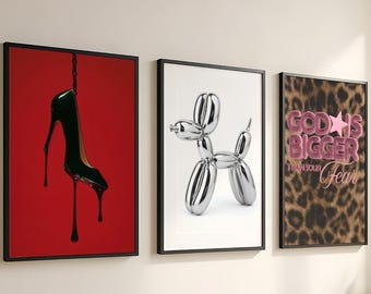 uxury Leopard Wall Art Set of 3 – Chic Y2K Fashion Prints, Girly Apartment Decor, Trendy Gallery Wall Art, Feminine Statement Decor