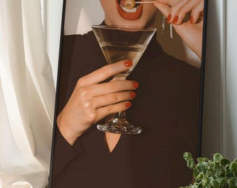Poster di moda Martini di lusso, estetica dei vecchi tempi, stampa Martini, stile rivista alla moda, poster elegante, arte murale editoriale di lusso per bar