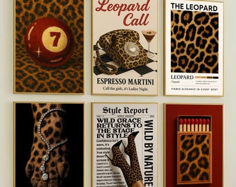 Girly Wall Art Set, Retro Leopard Poster, Leopard Lucky Print, Cheetah Poster, Matchbox Print, Luxurious Wall Arts, Fashionable Poster