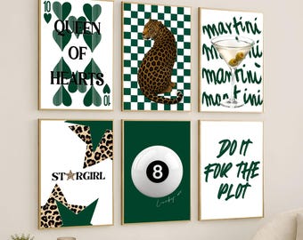 Emerald Green Gallery Wall Art Set – Trendy Y2K Fashion Posters, Chic Apartment Decor, Retro Editorial Glam Prints, Luxury Glam Wall Decor