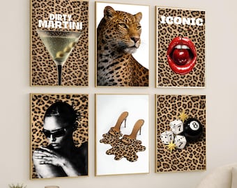 Retro Leopard Gallery Wall Art Set – Luxury Y2K Fashion Posters, Chic Apartment Decor, Trendy Girly Glam Wall Decor, Neutral Prints
