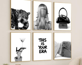 Stockholm Style Wall Art Set – Black and White Fashion Prints, Leopard Aesthetic Poster, Y2K Girly Room Decor, Trendy Gallery Wall Set