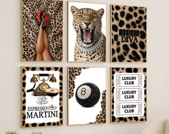 Retro Leopard Gallery Wall Art Set – Chic Y2K Fashion Aesthetic, Girly Luxury Apartment Decor, Glam Poster Print, Trendy Fashion Wall Decor
