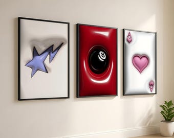 Ensemble de 3 tableaux Hypebeast pour la décoration de chambre – Décoration tendance Y2K pour appartement, mur de galerie esthétique, art mural 3D, impressions d'art mural tendance, décoration de chambre