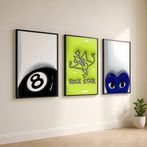 Hypebeast Wall Art Set of 3 Room Decor – Trendy Y2K Apartment Decor, Aesthetic Gallery Wall, 3D Wall Art Prints, Trendy Dorm Room Decor